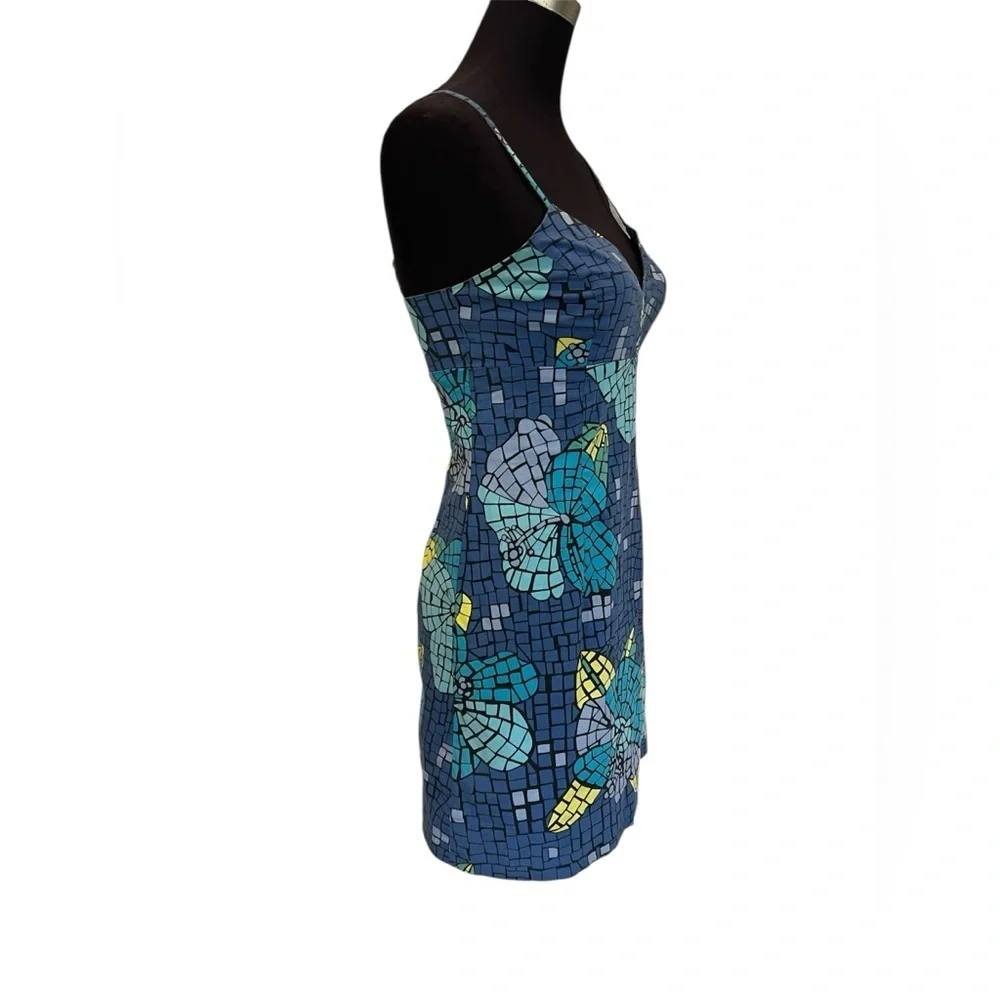 Lilly Pulitzer Blue Mosaic Butterfly Print Mini Dress Women’s Size 2 Y2K
